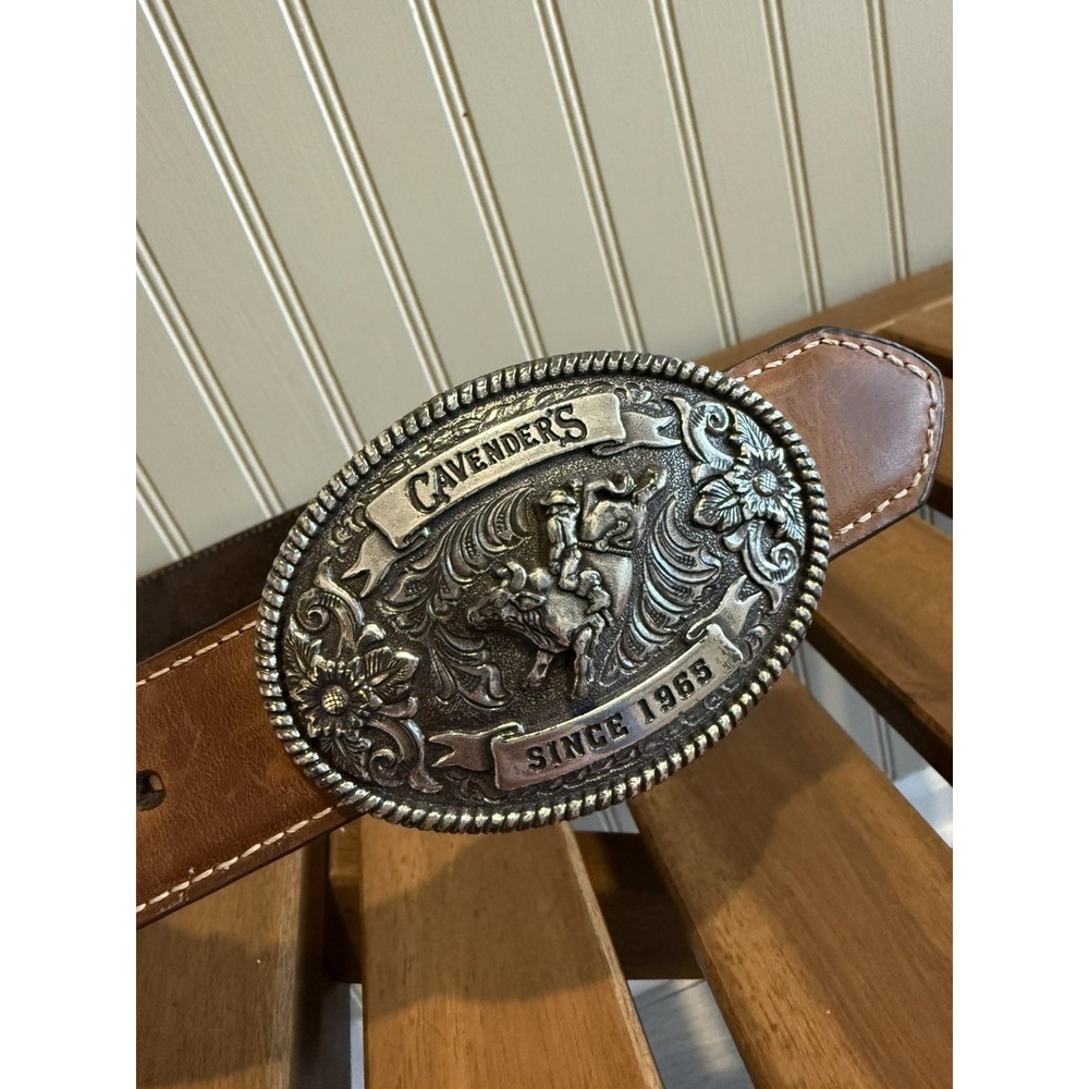 Cavender's Child Buckle Rodeo Brown Leather Belt Size 22 Western Cowboy/Cowgirl
